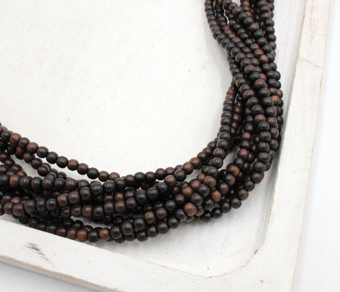 Tiger Ebony Wood Beads, 4mm, Round